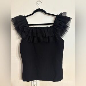 BAILEY 44 black ruffled off-the-shoulder top black tulle sleeves size L